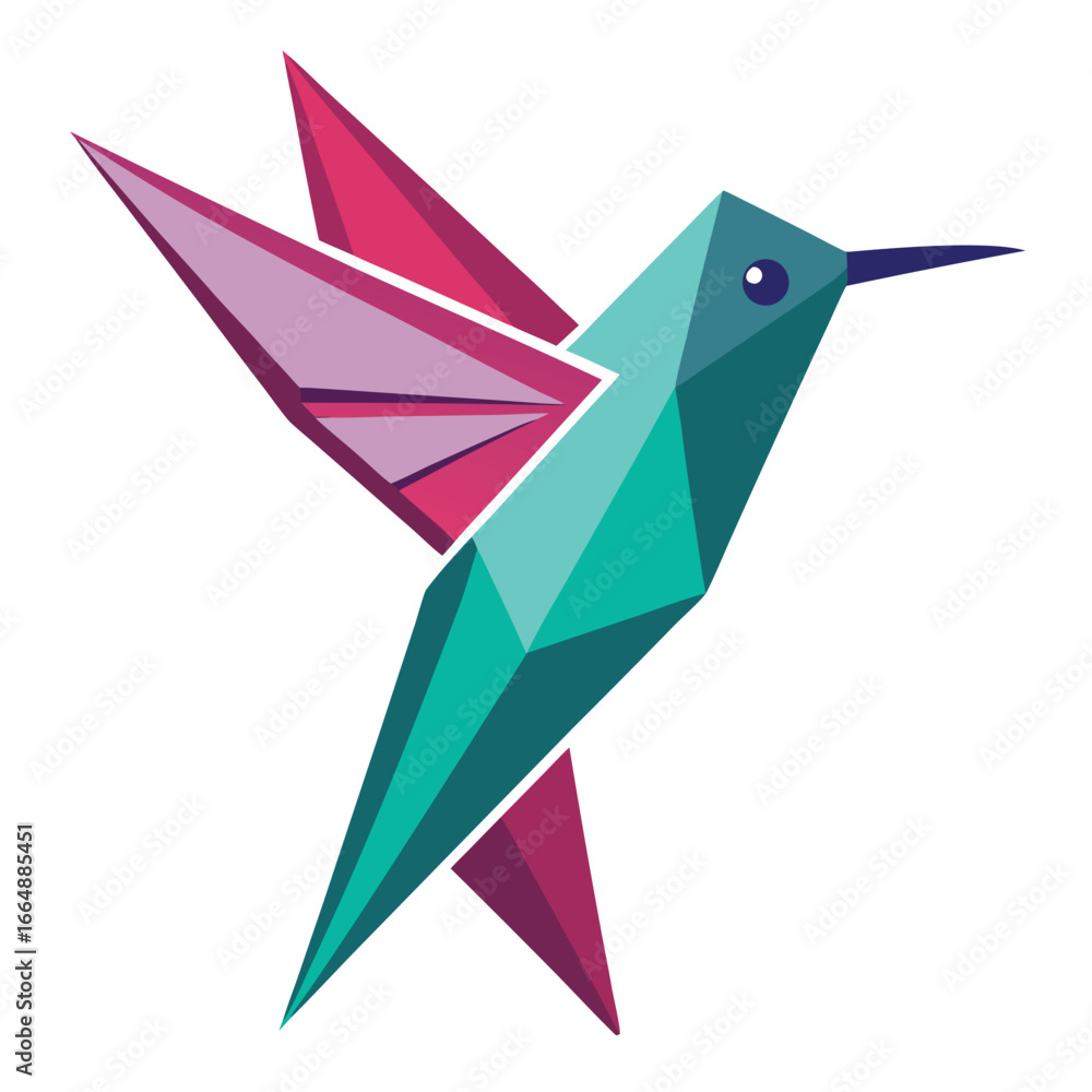 Naklejka premium Vector art of geometric origami hummingbird flying