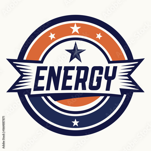 Vector art of bold circular emblem with the word energy in the center, symbolizing power, strength, and dynamism