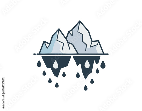 Solid icon of melting icebergs with water drops