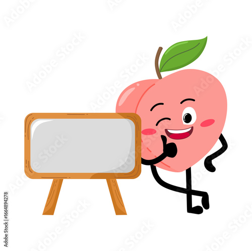 Cute Hand Drawn Peach Leaning To A sign Board