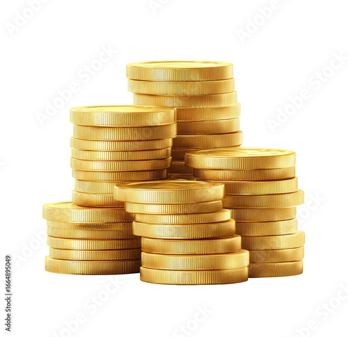 Stacked gold coins, a graphic image.  Stacked gold coins in various heights