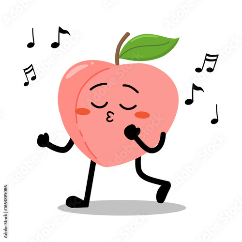 Cute Hand Drawn Peach Walking and Whistling