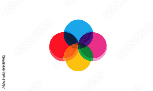 Interlocking circles of primary and secondary colors on a black background