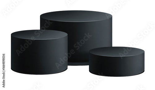 Three dark gray cylindrical podiums stacked (1)