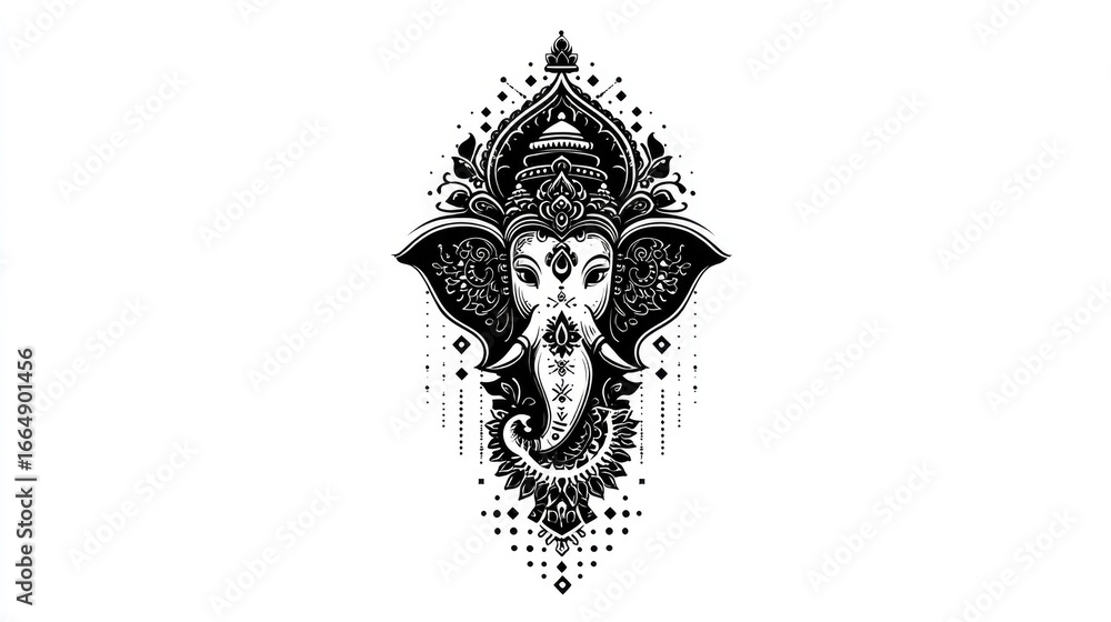 Fototapeta premium Minimal Ganesha Baby Face Artwork Cultural Celebration Cartoon Design Digital Art Close-Up Modern Aesthetic