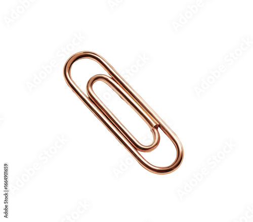A rose gold paperclip, angled,  with a smooth, polished surface