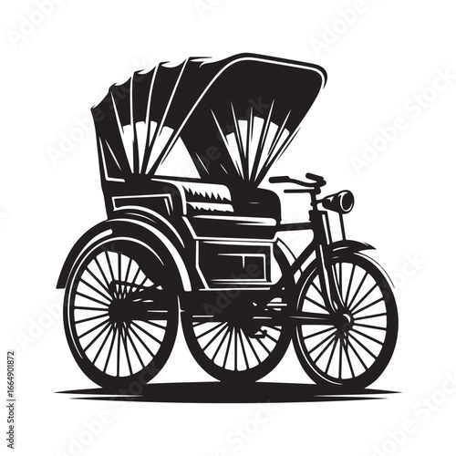 Vintage Bicycle Rickshaw Vector Icon