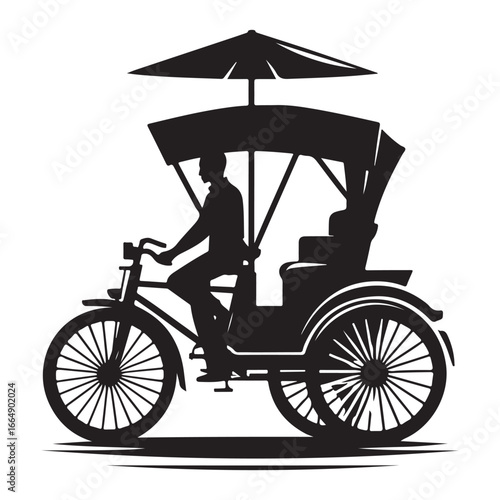 Vintage Bicycle Rickshaw Vector Icon