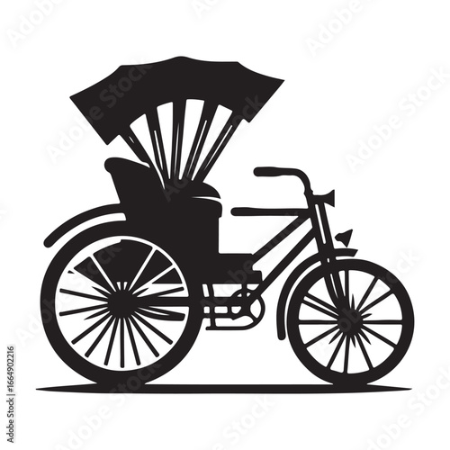 Vintage Bicycle Rickshaw Vector Icon