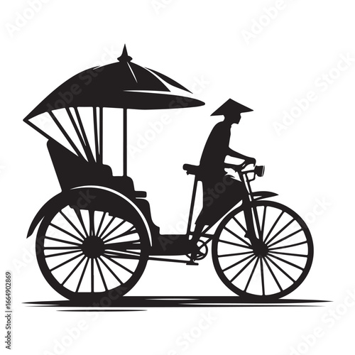 Vintage Bicycle Rickshaw Vector Icon