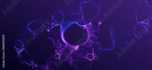 Ai galactic banner with splash circle. Technology particles design. Dots A.I big data neon round background. Artificial Intelligence connect vector.