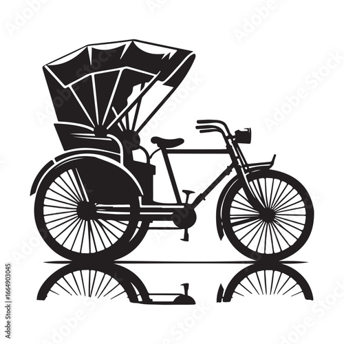 Vintage Bicycle Rickshaw Vector Icon