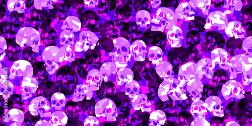 Seamless abstract skull camo pattern. Camouflage in acid colors. Vector background for design projects.