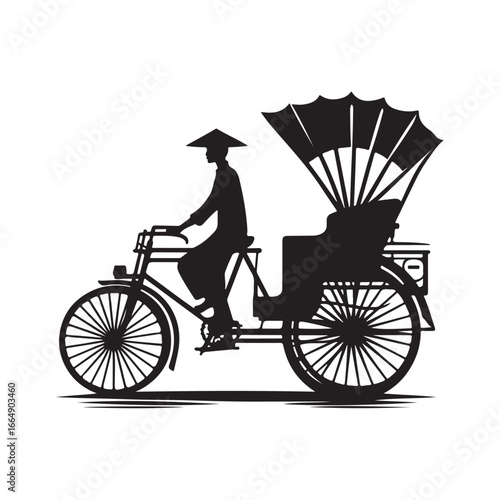 Vintage Bicycle Rickshaw Vector Icon