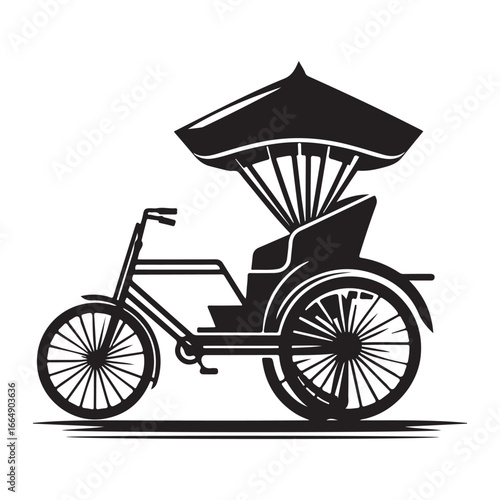 Vintage Bicycle Rickshaw Vector Icon