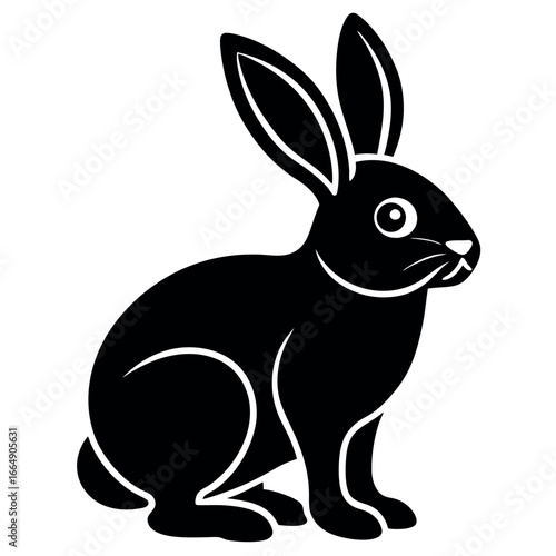 Black Rabbit Silhouette Vector Illustration for Graphic Design and Animal Iconography on White Background