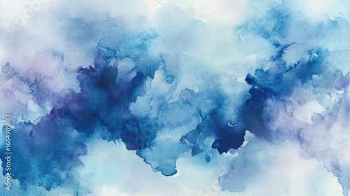 A serene watercolor abstract in shades of blue, blending soft textures and tones to create a calming visual atmosphere.