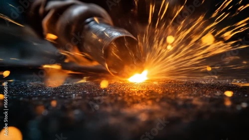 Metal welding sparks with closeup.