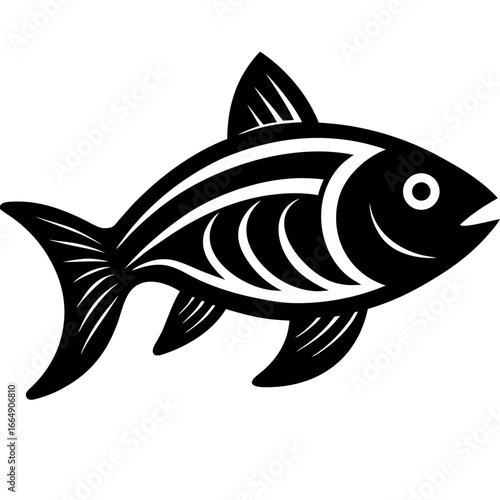 Elegant black fish illustration with stylized bone structure artistic graphic aquatic life design element for logos and branding