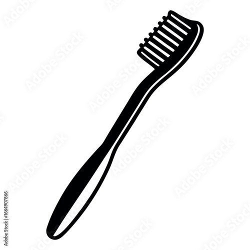 Minimalist Black Toothbrush Illustration on White Background for Dental Hygiene and Health Awareness Campaigns