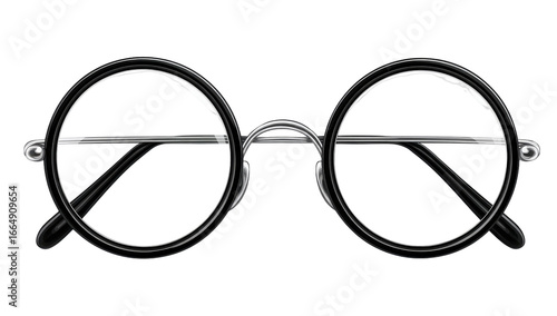 Round black eyeglasses, silver rims