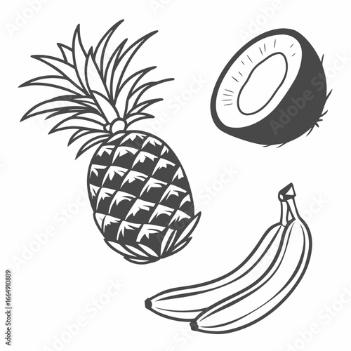 Pineapple coconut bananas tropical fruit
