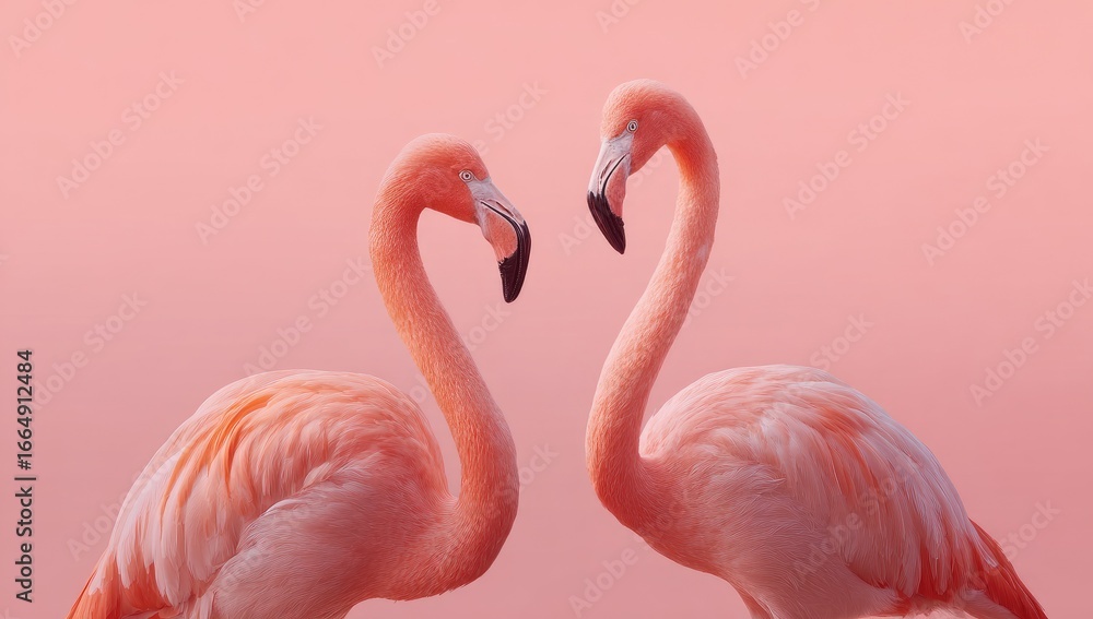 Obraz premium Two pink flamingos facing each other