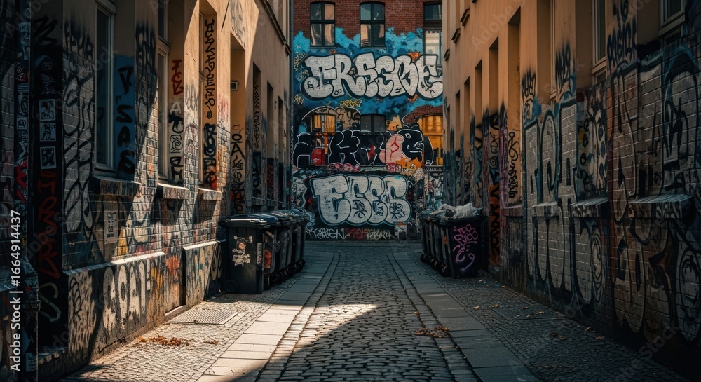 Fototapeta premium Graffiti-covered alleyway