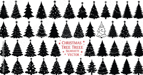Collection of Christmas Tree Silhouettes, Flat Vector Illustration, Holiday Season Decorations, Winter Celebration, Festive Mood.