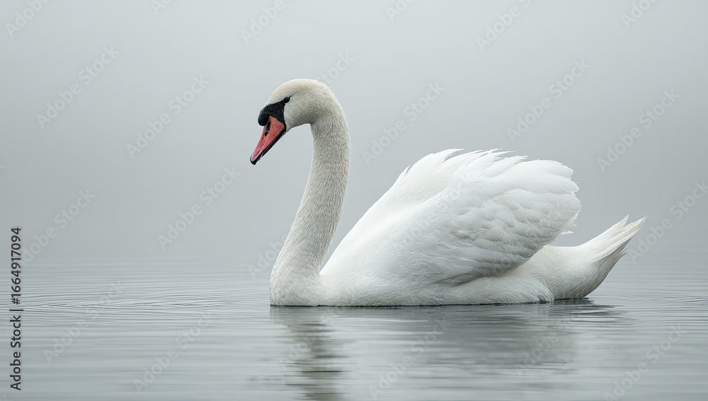 Obraz premium Graceful swan in misty morning light