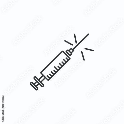 Simple thin line icon of a medical syringe for vaccination or cosmetic injection. Vector illustration of a hypodermic needle for healthcare