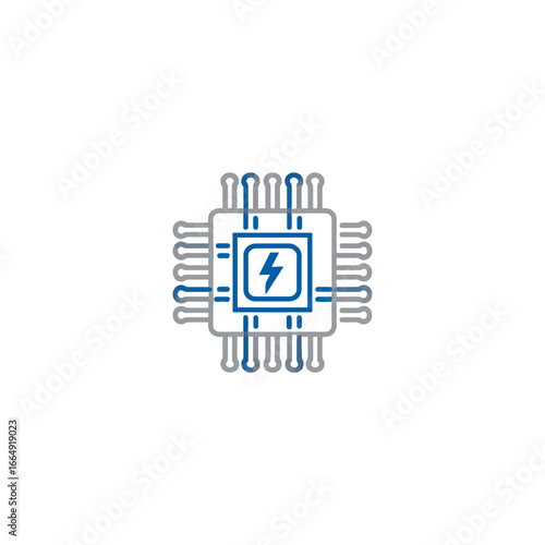 Creative graphic illustration of a central processing unit microchip, symbolizing computing power and digital technology on a white background