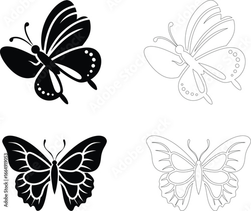 Silhouette of a butterfly in motion with blurred wing effect, flat bold black vector