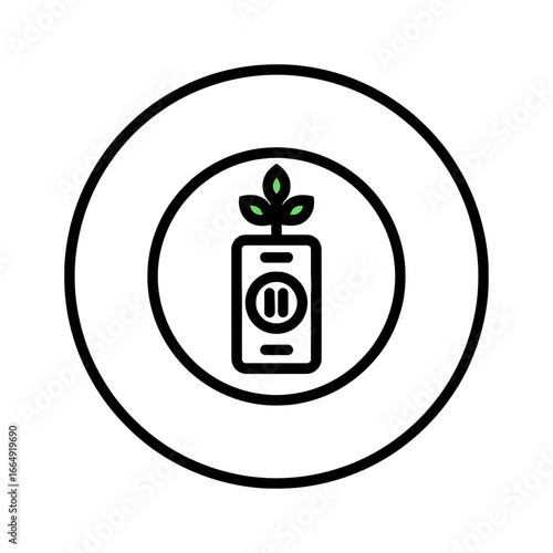 A minimalist line art icon representing a digital detox, with a plant growing from a paused smartphone to symbolize a break for mental wellbeing and growth