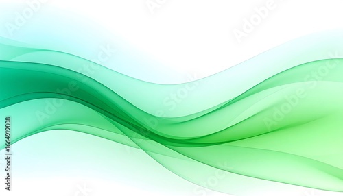 Abstract image of flowing, translucent green waves on white background