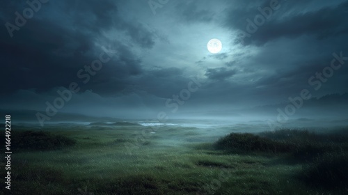 Misty moonlit landscape