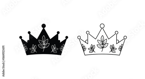 Crown Solid and Outline with Floral Pattern Silhouette