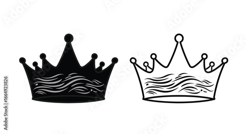 Crown Solid and Outline with Wave Pattern Silhouette