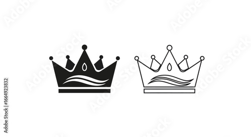 Crown Solid and Outline with Wave Pattern Silhouette