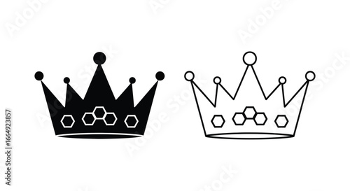 Crown Solid and Outline with Honeycomb Pattern Silhouette