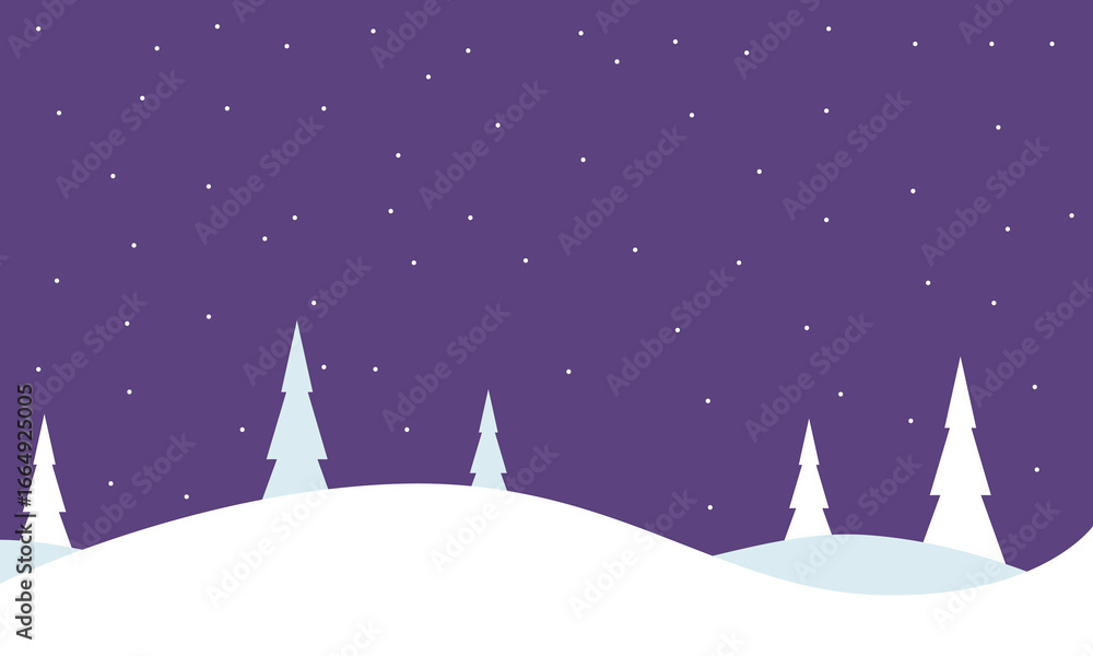 Fototapeta premium Winter Landscape background vector, snow and Pine trees background.