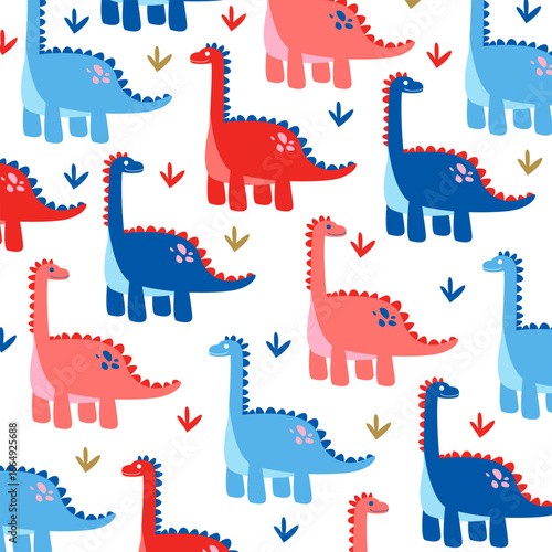 brontosaurus dinosaur seamless pattern vector cartoon design for kids apparel colorfull fullprint fabric