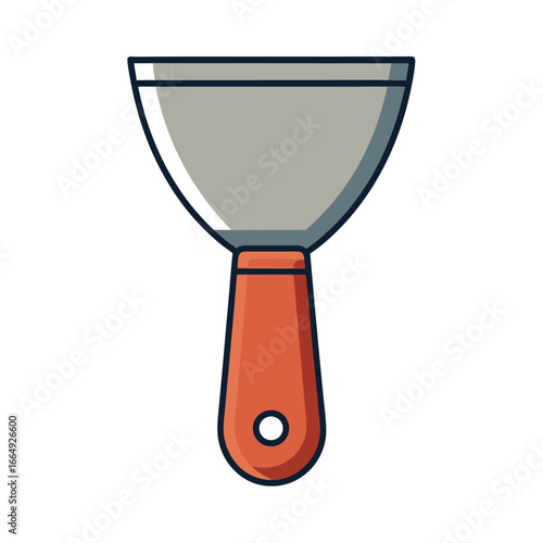 Orange handled putty knife with grey blade and dark outline scraper tool