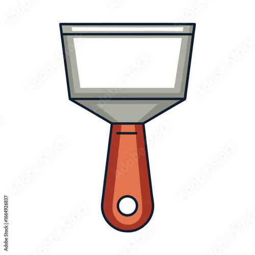 Red handled putty knife with silver blade on white background tool scraper