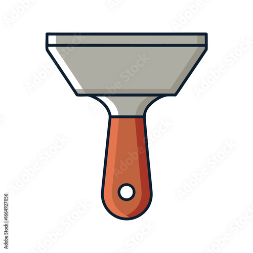 Flat illustration of a putty knife with a brown handle on a white background tool scraper