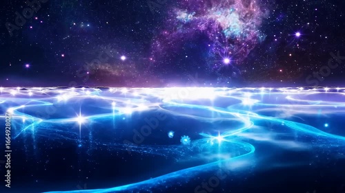 Wallpaper Mural Celestial Light Rivers Rivers of celestial light flowing through a magical land, reflecting the stars above Torontodigital.ca