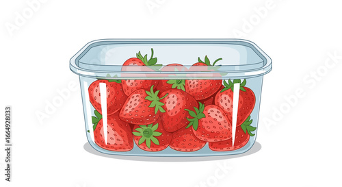 Juicy ripe strawberries packaged in a clear plastic container ready for enjoyment and healthy snacking