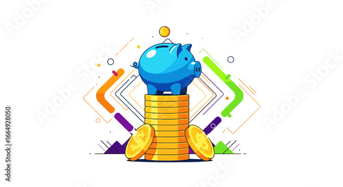 Piggy bank savings and financial growth concept illustration for online business and investments