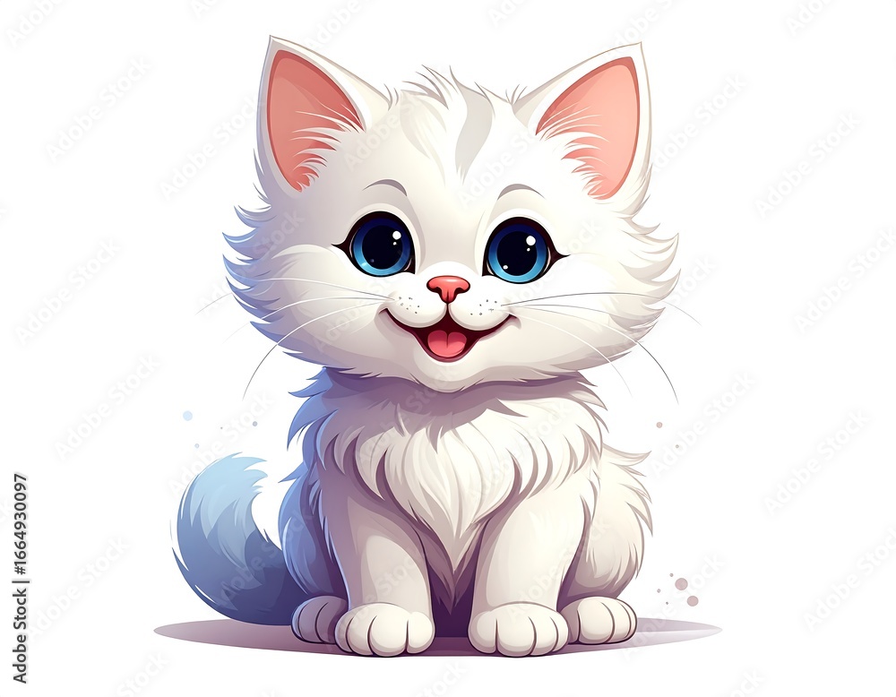 Fototapeta premium Cute white kitten with big blue eyes