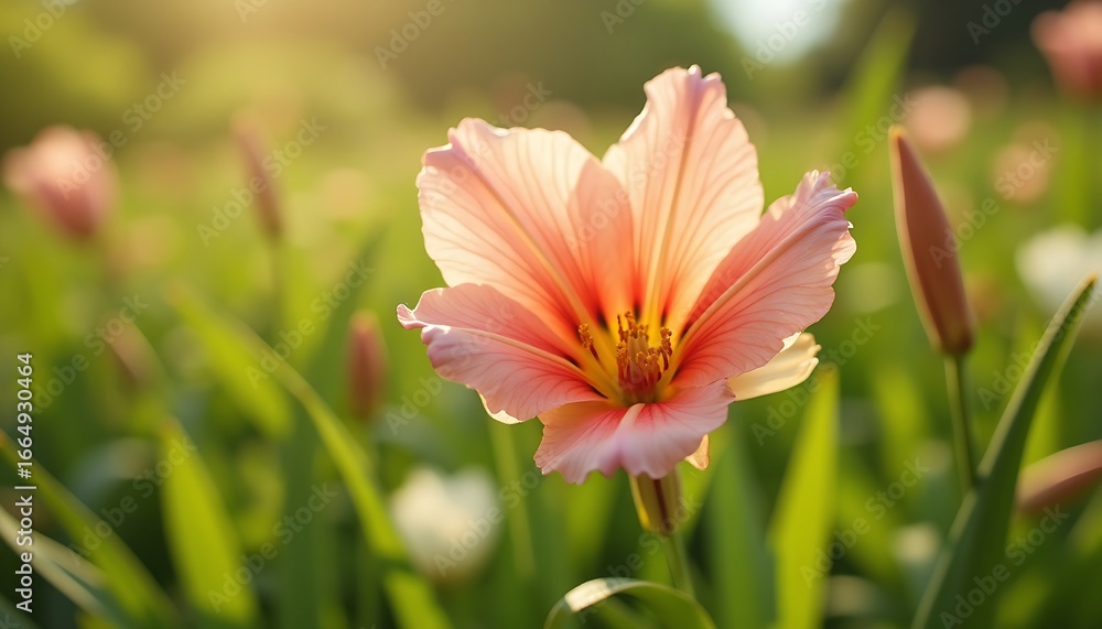 Fototapeta premium vibrant pink flower blooming in golden sunlight